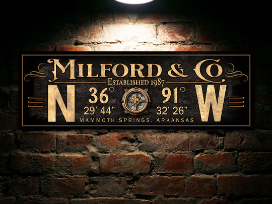 GPS Coordinates Steampunk Sign