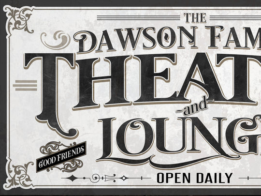 Personalized Theater and Lounge Sign | Customized Theater Sign | Family Lounge Sign | Large Metal Wall Art | Large Canvas Wall Art