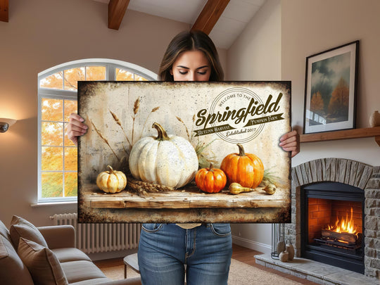 Family Name Fall Signs - Vintage Autumn: Personalized on Metal or Canvas