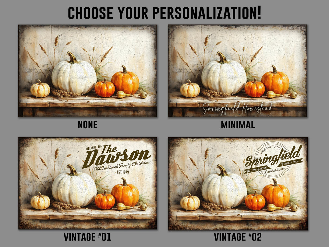 Family Name Fall Signs - Vintage Autumn: Personalized on Metal or Canvas