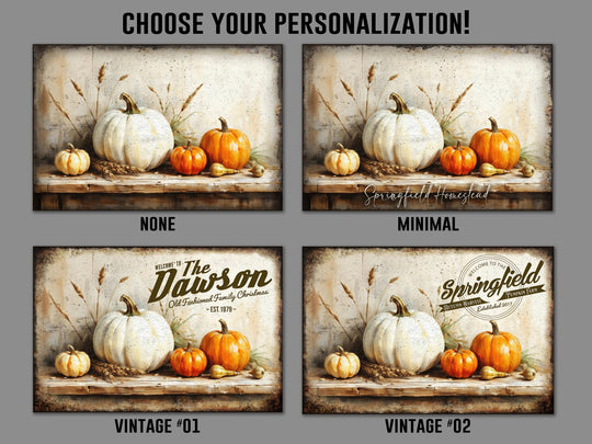 Family Name Fall Signs - Vintage Autumn: Personalized on Metal or Canvas