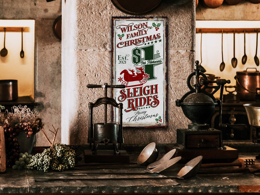 Sleigh Rides Christmas Sign | Large Christmas Sign | Family Name Sleigh Rides | Personalized Christmas Sign | Rustic Christmas Sign