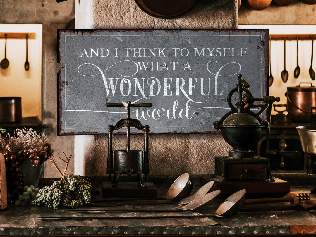 And I Think to Myself What a Wonderful World Sign | Vintage Christmas Sign | Neutral Wonderful World | Light Vintage | Farmhouse Wall Decor