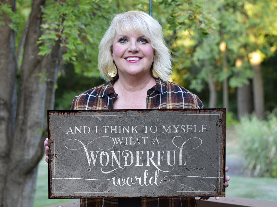 And I Think to Myself What a Wonderful World Sign | Vintage Christmas Sign | Neutral Wonderful World | Light Vintage | Farmhouse Wall Decor