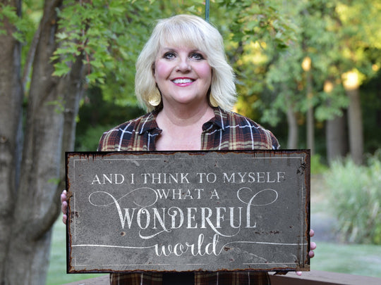 And I Think to Myself What a Wonderful World Sign | Vintage Christmas Sign | Neutral Wonderful World | Light Vintage | Farmhouse Wall Decor