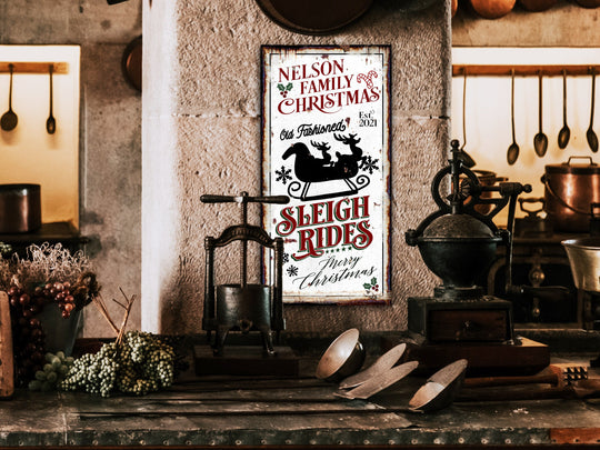 Sleigh Rides Christmas Sign | Large Christmas Sign | Family Name Sleigh Rides | Personalized Christmas Sign | Rustic Christmas Sign