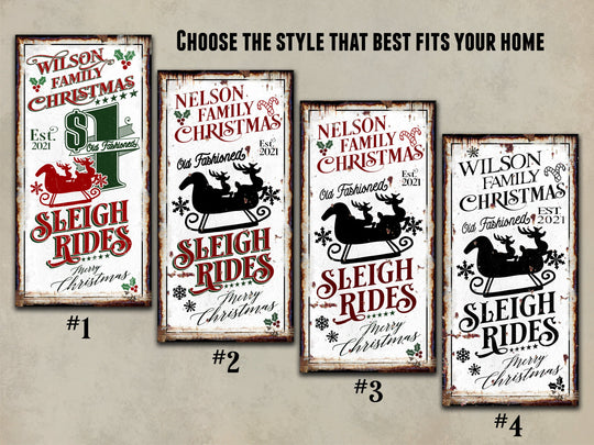Sleigh Rides Christmas Sign | Large Christmas Sign | Family Name Sleigh Rides | Personalized Christmas Sign | Rustic Christmas Sign