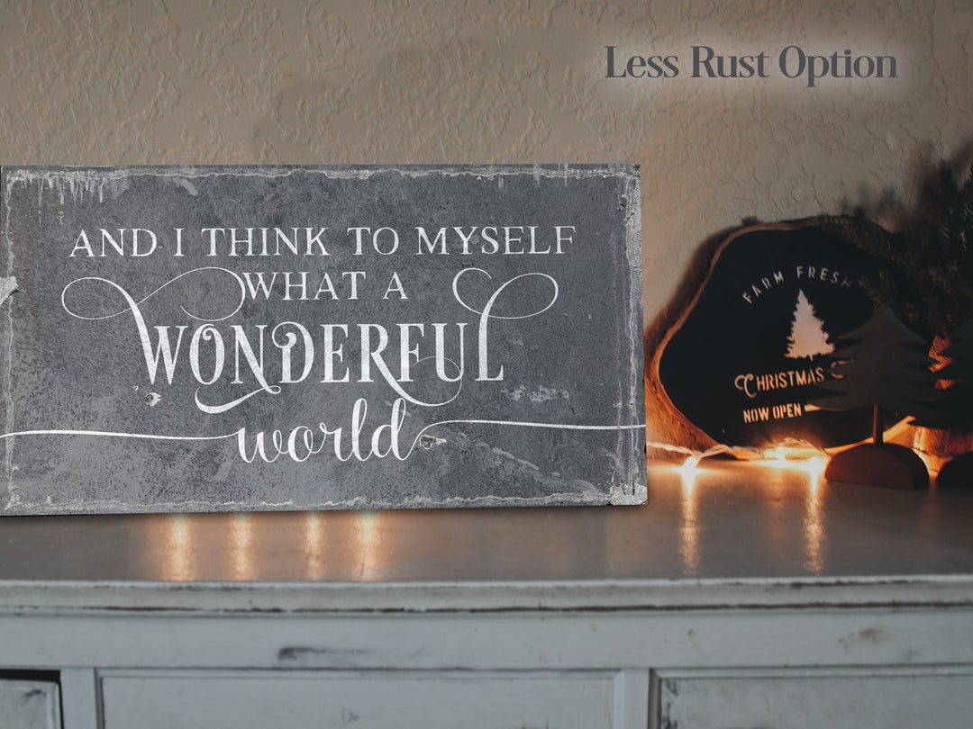 And I Think to Myself What a Wonderful World Sign | Vintage Christmas Sign | Neutral Wonderful World | Light Vintage | Farmhouse Wall Decor