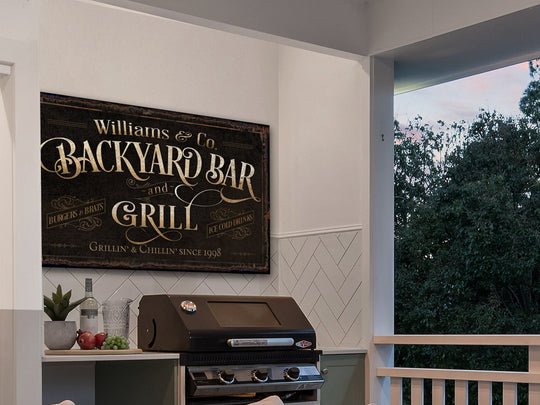 Custom Backyard Bar and Grill Sign | Patio Bar Sign | Porch Bar Sign | Name Sign | Modern Farmhouse Decor | Large Metal Sign