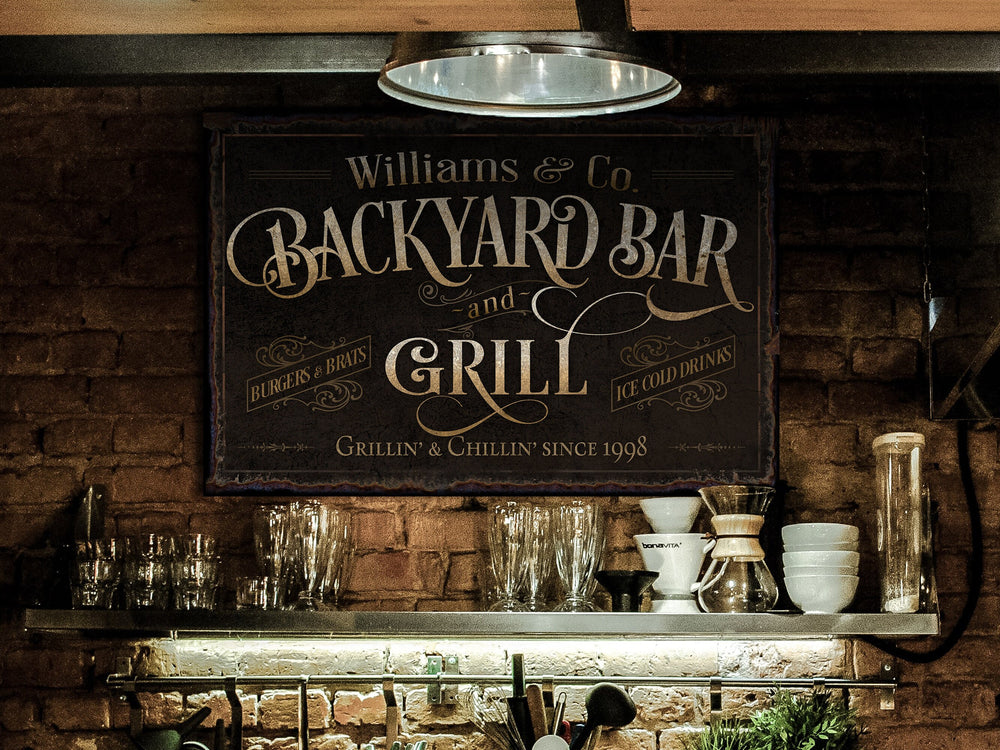Custom Backyard Bar and Grill Sign | Patio Bar Sign | Porch Bar Sign | Name Sign | Modern Farmhouse Decor | Large Metal Sign