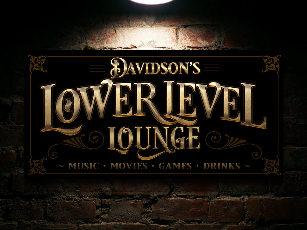 Lower Level Lounge Sign, Personalized Bar Sign, Bar Signs for Home Bar, Man Cave Decor, Basement Bar Sign, Custom Bar Sign, Bar Decor