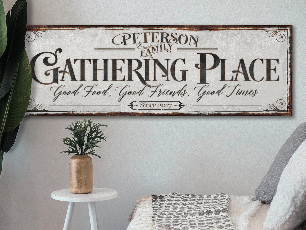The Gathering Place Custom Last Name Sign, Personalized Established Date Signs, Living Room Home Decor, Housewarming Gifts