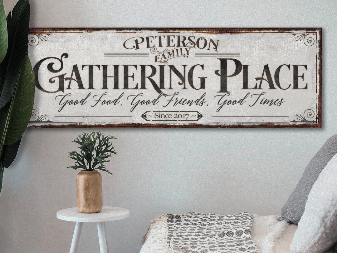 The Gathering Place Custom Last Name Sign, Personalized Established Date Signs, Living Room Home Decor, Housewarming Gifts