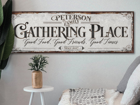 The Gathering Place Custom Last Name Sign, Personalized Established Date Signs, Living Room Home Decor, Housewarming Gifts