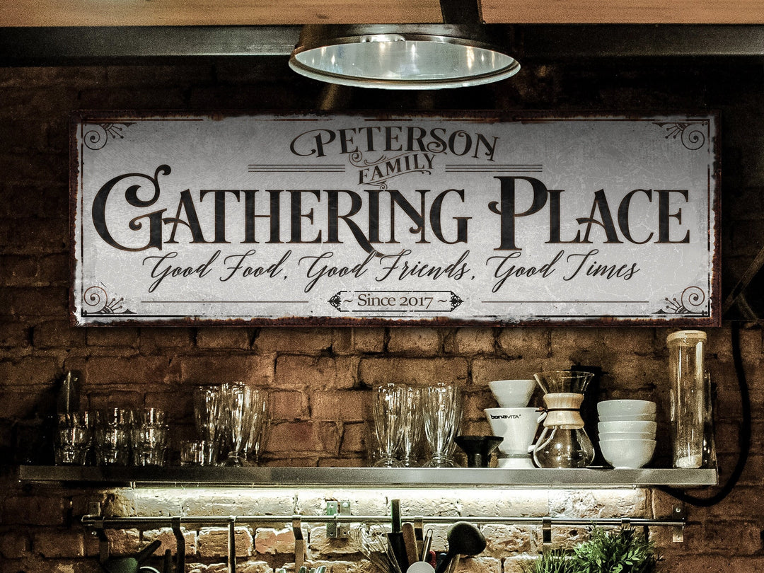 The Gathering Place Custom Last Name Sign, Personalized Established Date Signs, Living Room Home Decor, Housewarming Gifts