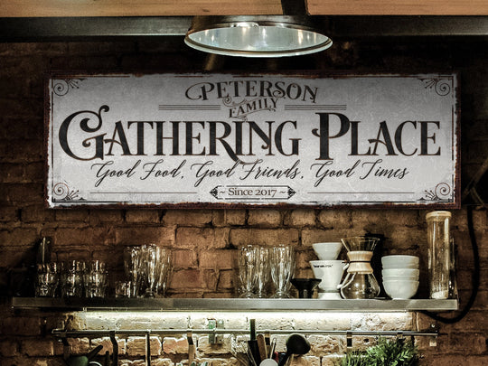 The Gathering Place Custom Last Name Sign, Personalized Established Date Signs, Living Room Home Decor, Housewarming Gifts