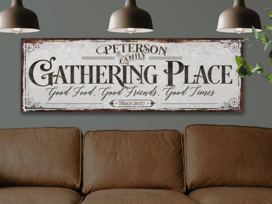 The Gathering Place Sign | Established Date | Custom Last Name Sign | Personalized Sign | Living Room Wall Art | Modern Farmhouse Decor