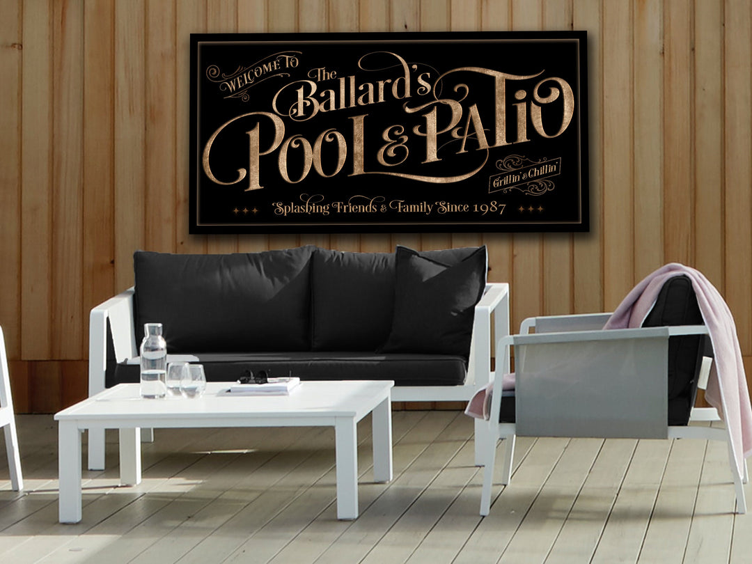 Custom Pool & Patio Sign, Personalized Family Name Metal Signs, Beach House Outdoor Decor