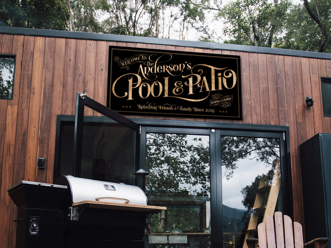 Custom Pool & Patio Sign, Personalized Family Name Metal Signs, Beach House Outdoor Decor