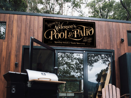 Custom Pool & Patio Sign, Personalized Family Name Metal Signs, Beach House Outdoor Decor
