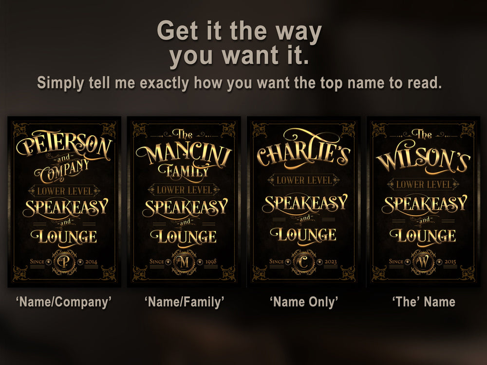 Speakeasy Bar Sign, Vertical Bar Wall Decor, Personalized Lounge Sign, Family Lounge Speakeasy , Family Name Speakeasy, Large Canvas & Metal