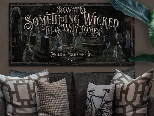 Halloween Sign, Something Wicked This Way Comes, Halloween Decor Outdoor, Halloween Decor Indoor, Personalized Halloween Sign, Metal, Canvas