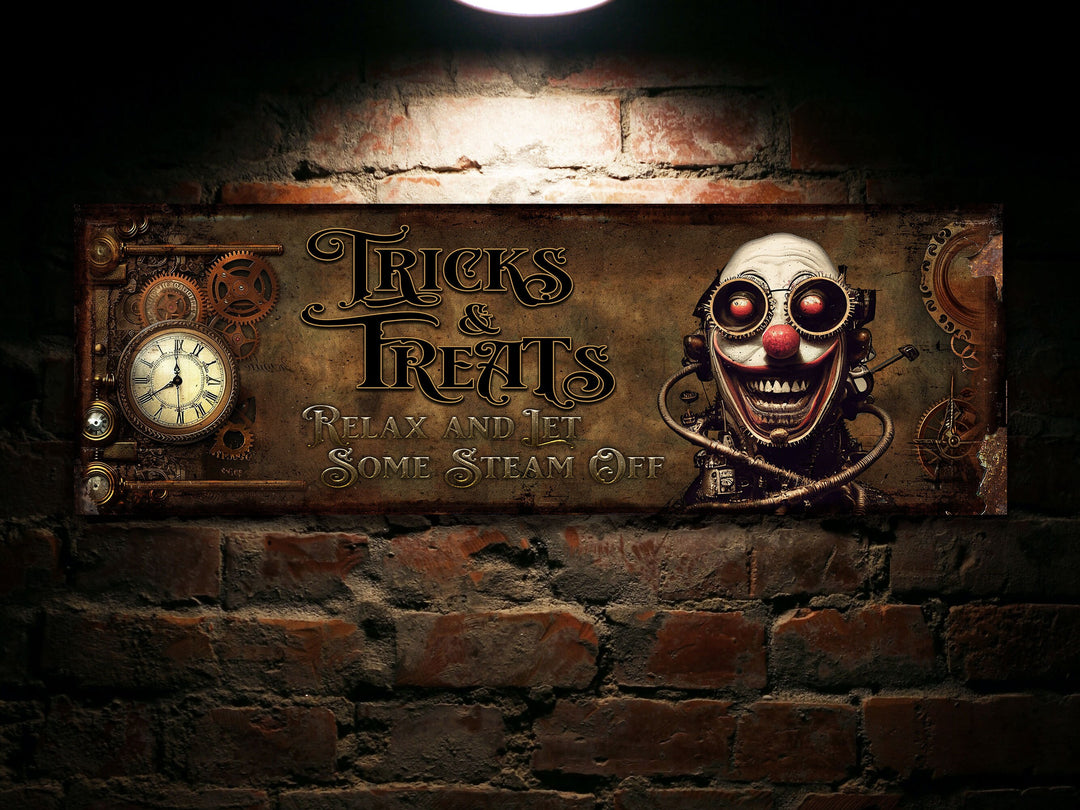 Steampunk Halloween Sign | Steampunk Trick and Treats | Trick or Treat Steampunk | Humorous Halloween Sign | Creepy Halloween Sign