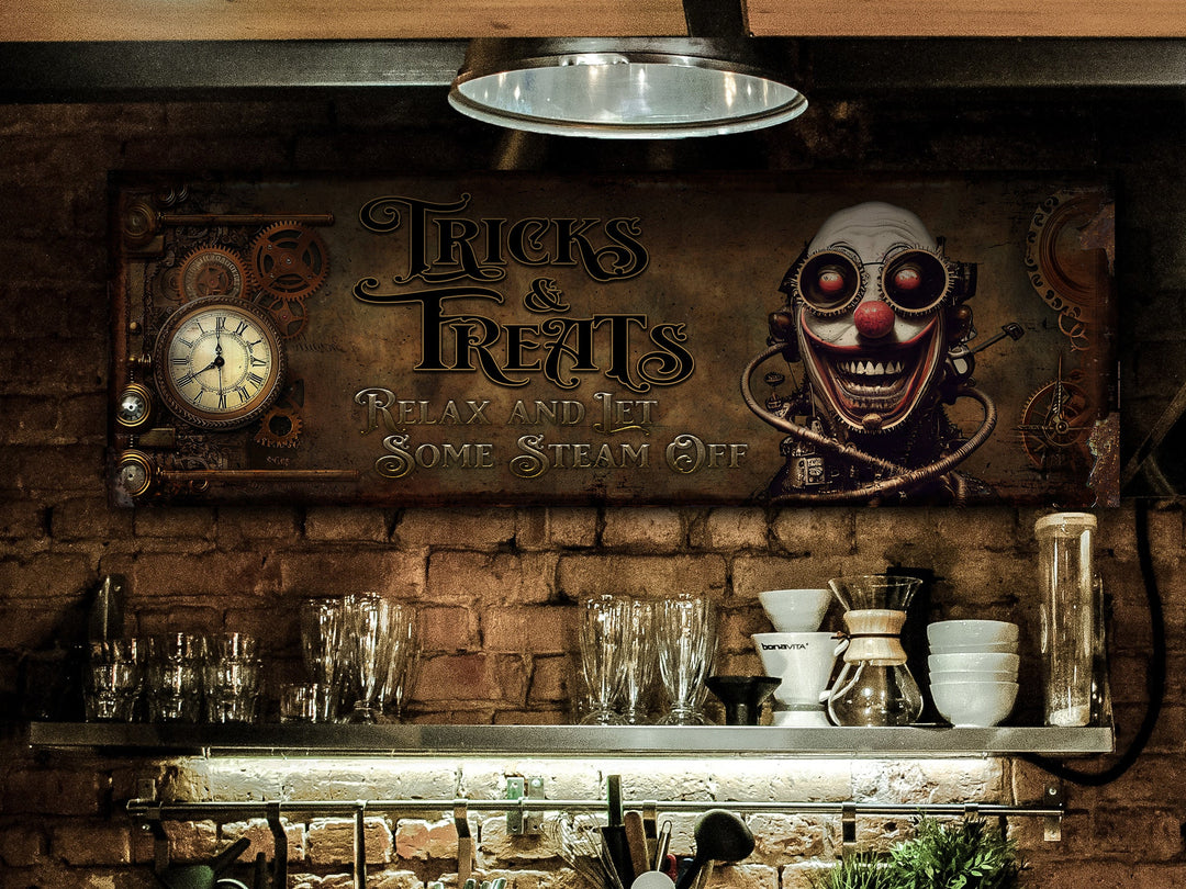Steampunk Halloween Sign | Steampunk Trick and Treats | Trick or Treat Steampunk | Humorous Halloween Sign | Creepy Halloween Sign