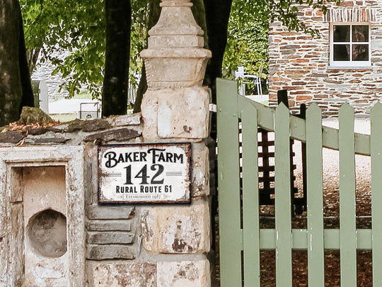 Personalized Family Home Address Sign customized with the family name, home address and established year.