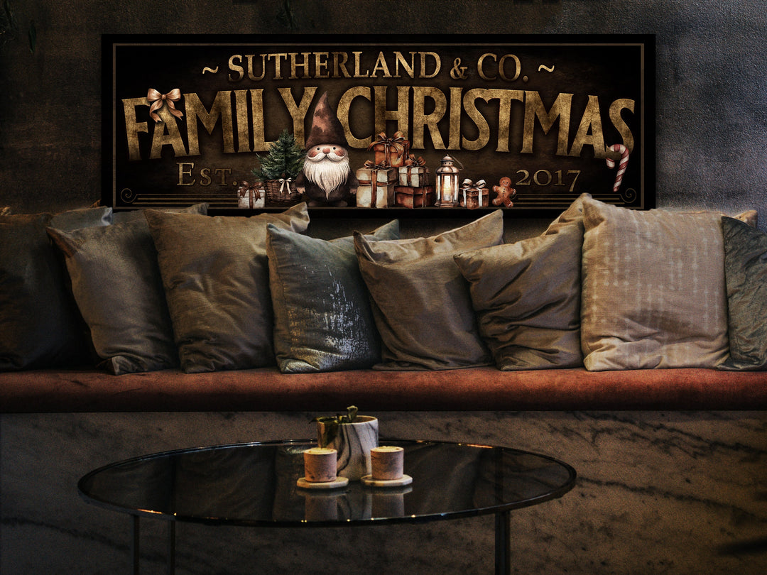 Personalized Family Christmas | Primitive Santa Christmas Sign | Custom Christmas | Vintage Christmas | Large Canvas Sign | Large Metal Sign