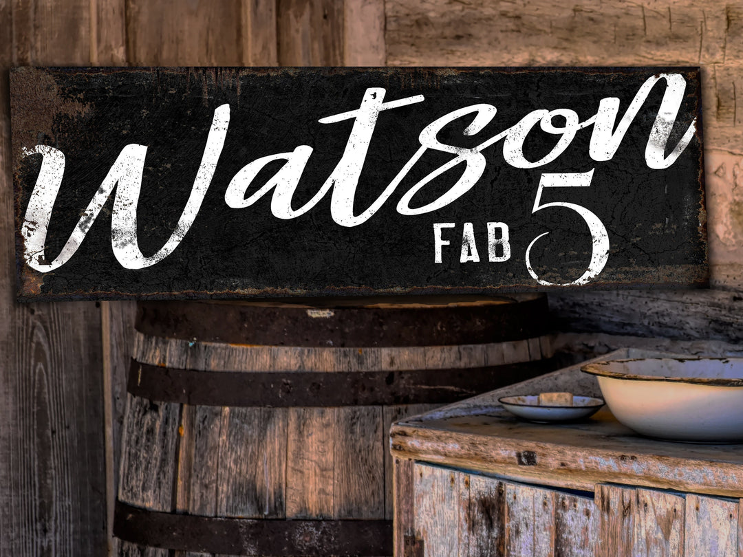 Fab Family Name Sign | Rustic Dark Version of Fab Sign | Personalized Family Sign | Large Canvas Wall Art | Large Metal Wall Art