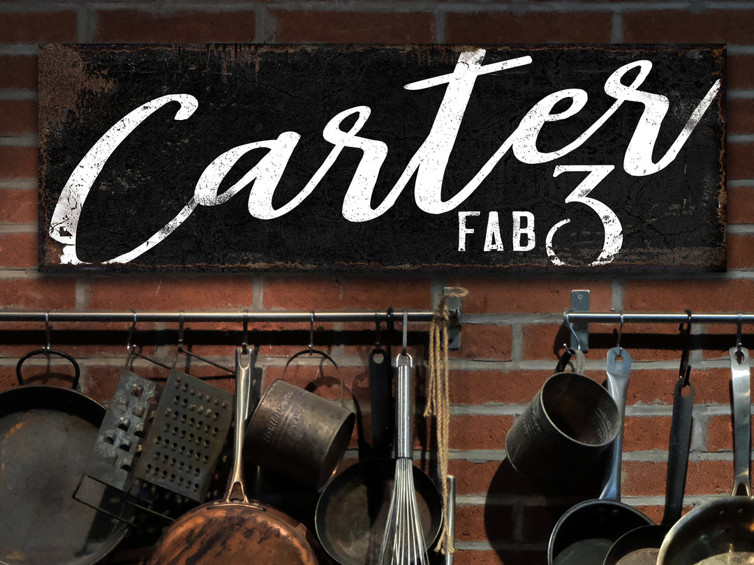 Fab Family Name Sign | Rustic Dark Version of Fab Sign | Personalized Family Sign | Large Canvas Wall Art | Large Metal Wall Art