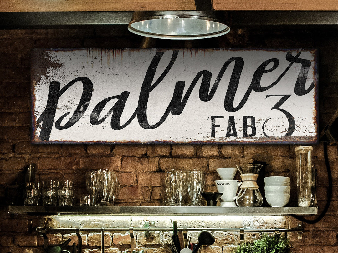 Fab Family Name Sign | Rustic Light Version of Fab Sign | Personalized Family Sign | Large Canvas Wall Art | Large Metal Wall Art