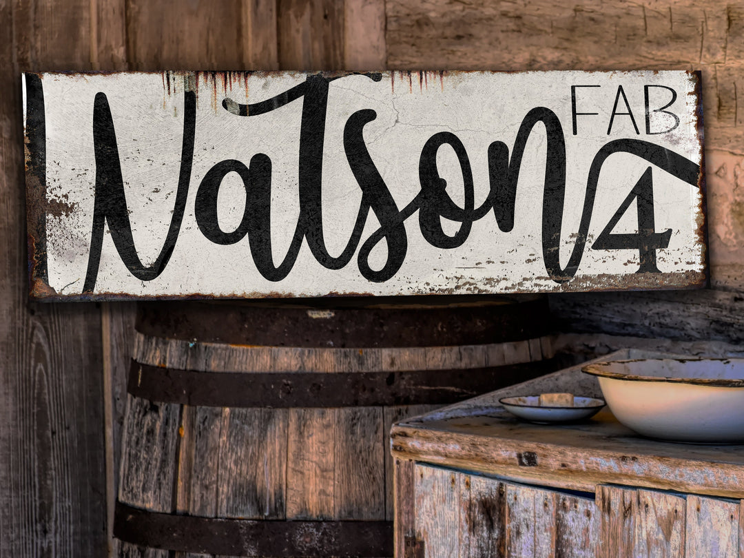 Fab Family Name Sign 2 | Rustic Light Version of Fab Sign | Personalized Family Sign | Large Canvas Wall Art | Large Metal Wall Art | #2390