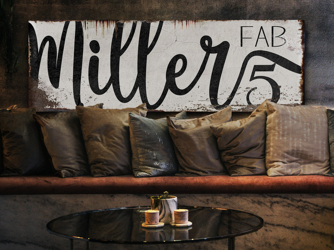 Fab Family Name Sign 2 | Rustic Light Version of Fab Sign | Personalized Family Sign | Large Canvas Wall Art | Large Metal Wall Art | #2390