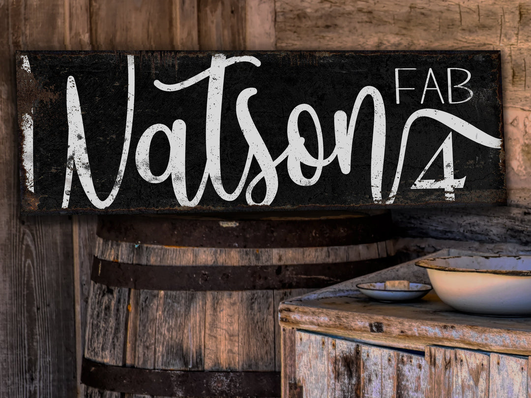 Fab Family Name Sign #2 | Rustic Dark Version of Fab Sign | Personalized Family Sign | Large Canvas Wall Art | Large Metal Wall Art | #2391