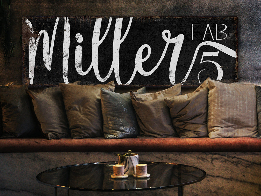 Fab Family Name Sign #2 | Rustic Dark Version of Fab Sign | Personalized Family Sign | Large Canvas Wall Art | Large Metal Wall Art | #2391