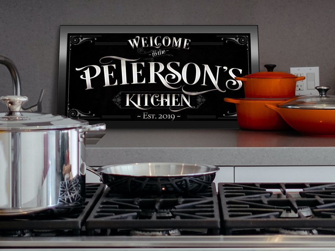 Black, Gray & White Kitchen Sign | Last Name Kitchen Sign | Black Kitchen Decor | White Kitchen Decor | Farm Wall Decor | Metal Kitchen Sign
