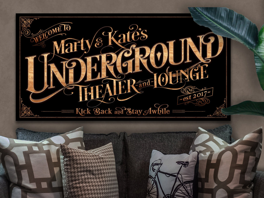 Personalized Underground Sign - Metal or Canvas! | Custom Theater Family Sign | Farmhouse Sign | Theater Lounge Decor | Customized Bar Sign