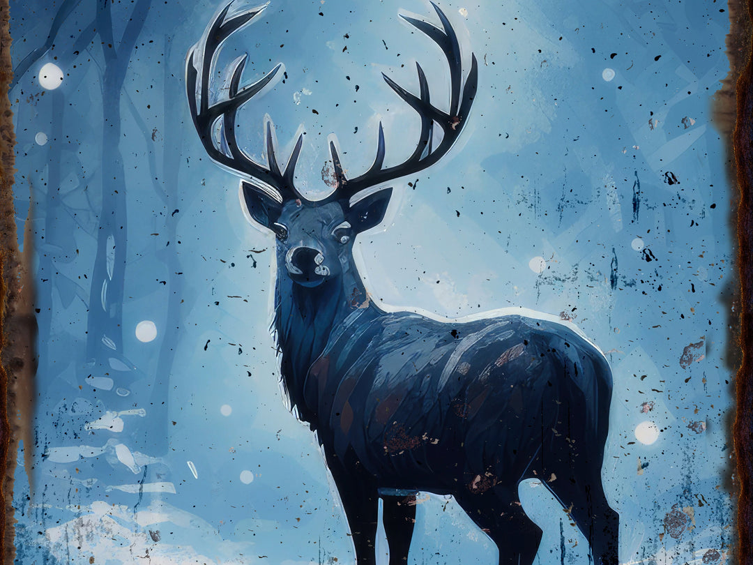 Winter Buck Deer Sign | Snowy Elk Deer Sign | Personalized Winter Sign | Custom Name Sign | Custom Porch Sign | Vertical Farmhouse Sign
