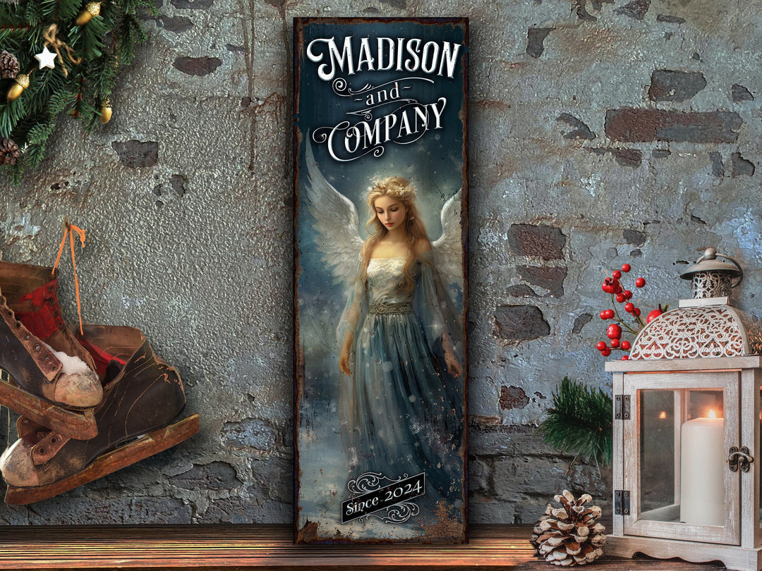 Christmas Angel Sign | Angel Sign | Personalized Christmas Angel Sign | Custom Name Sign | Custom Porch Sign | Vertical Farmhouse Sign