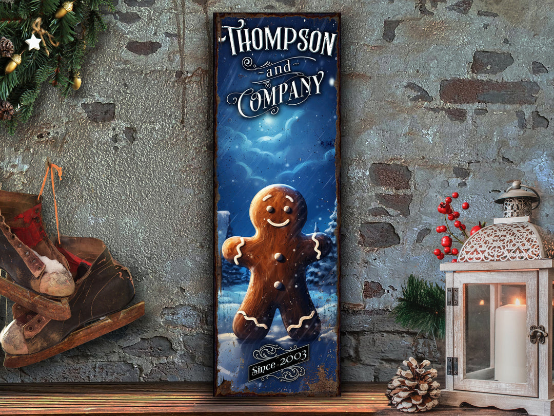 Gingerbread Christmas Sign | Winter Gingerbread Sign | Winter Cookie Sign | Custom Name Sign | Custom Porch Sign | Vertical Farmhouse Sign