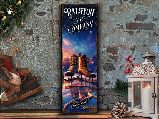 Vintage Ice Skate Sign | Winter Ice Skating Sign | Winter Ice Skate Sign | Custom Name Sign | Custom Porch Sign | Vertical Farmhouse Sign
