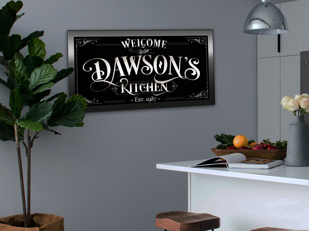 Black, Gray & White Kitchen Sign | Last Name Kitchen Sign | Black Kitchen Decor | White Kitchen Decor | Farm Wall Decor | Metal Kitchen Sign