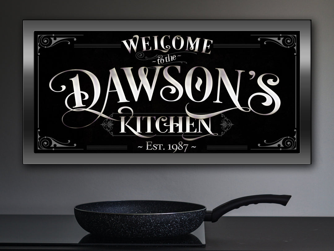 Black, Gray & White Kitchen Sign | Last Name Kitchen Sign | Black Kitchen Decor | White Kitchen Decor | Farm Wall Decor | Metal Kitchen Sign