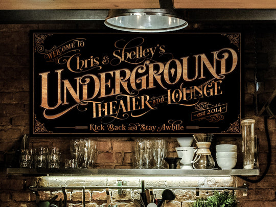 Personalized Underground Sign - Metal or Canvas! | Custom Theater Family Sign | Farmhouse Sign | Theater Lounge Decor | Customized Bar Sign