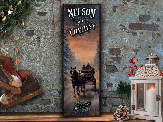 Custom Winter Sign | Snowy Horse Carriage Sign | Personalized Winter Sign | Custom Name Sign | Custom Porch Sign | Vertical Farmhouse Sign