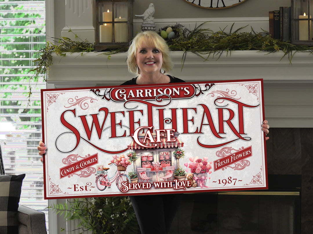 Family Name Sweetheart Cafe Valentine's Day Sign | Valentine Decor | Personalized Sweetheart Sign | Valentine's Sign | Valentine's Day Sign