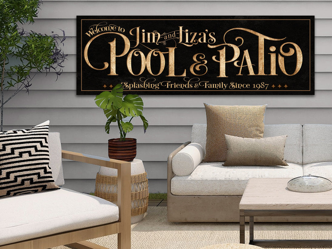 Personalized Pool & Patio on Metal or Canvas! | New 3:1 Ratio Patio Sign | Custom Pool Patio Sign | Summer Patio Decor | Custom Pool Sign