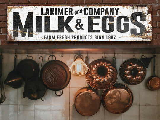 Milk and Eggs Farm Sign with Custom Family Name | Family Name Company sign on Large Canvas or Large Metal | Rusty Farm Milk & Eggs Sign